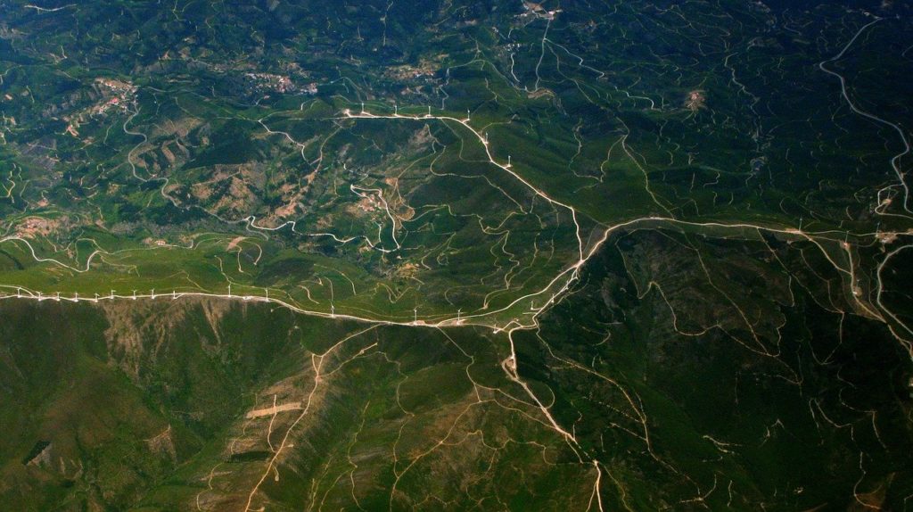 aerial view, mountain range, ridge